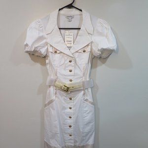 Bebe vintage puffed Solei sleeved dress! White with gold! New with tags!